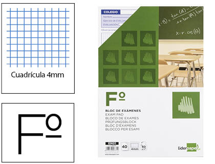 Bloc examen Liderpapel Fº 40 hojas 60g/m² c/4mm.